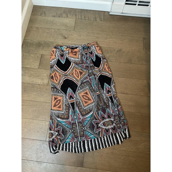 Maeve Skirt Womens Large Petite Multicolor Geometric Midi Side Slit Made USA - Picture 7 of 7